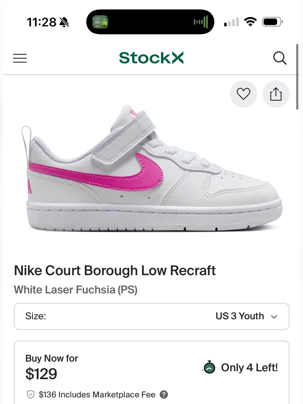Nike White Leather Sneakers with Laser Fuchsia Swoosh